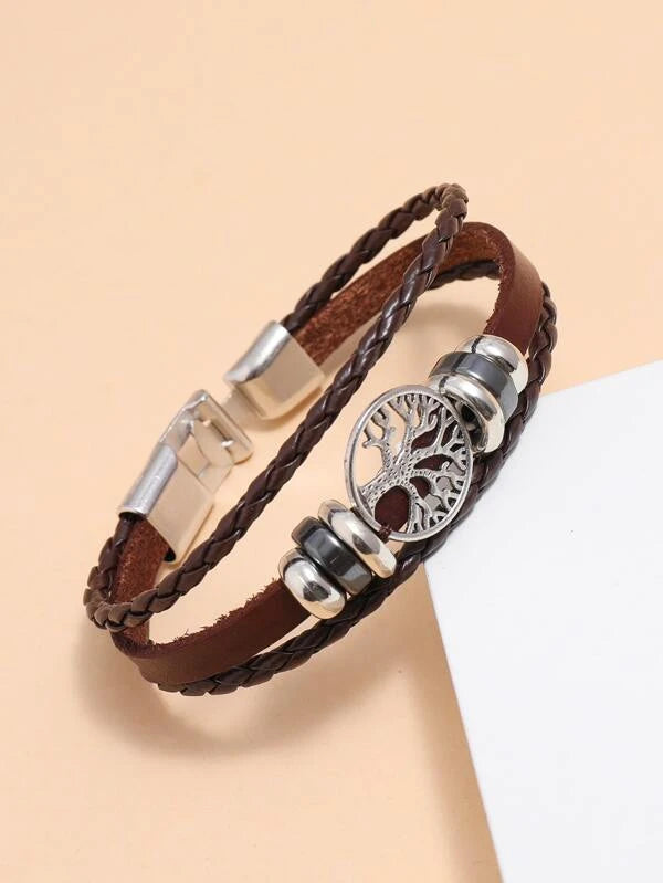 Men Tree Design Round Decor Bracelet