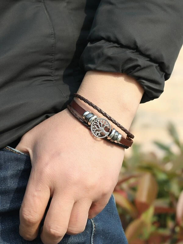 Men Tree Design Round Decor Bracelet