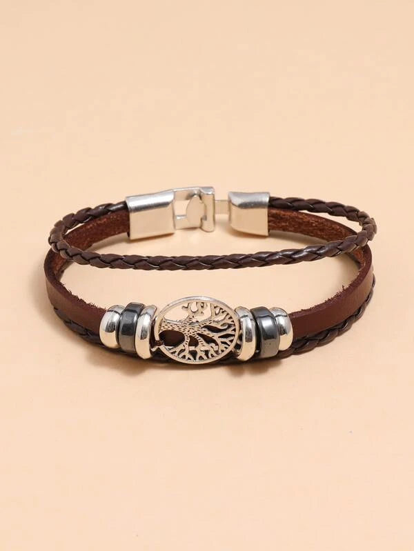 Men Tree Design Round Decor Bracelet