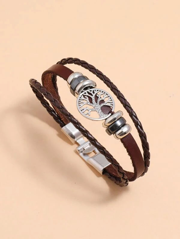 Men Tree Design Round Decor Bracelet