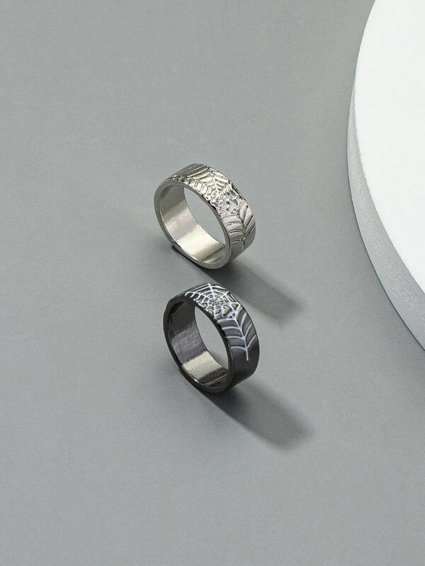 2pcs Men Spider Web Decor Ring