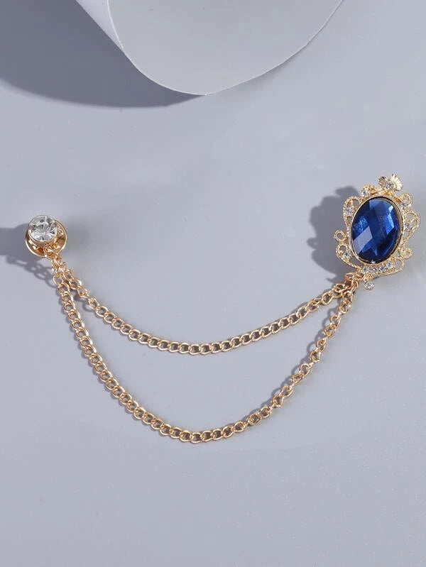 Men Rhinestone Decor Chain Brooch