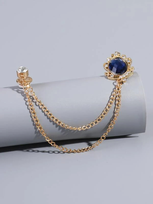 Men Rhinestone Decor Chain Brooch