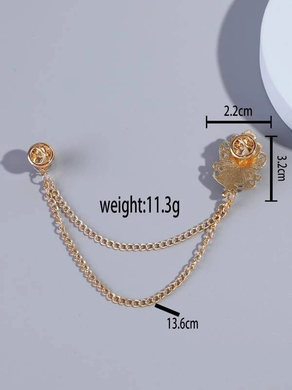 Men Rhinestone Decor Chain Brooch