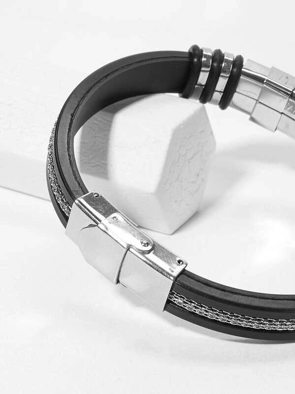 Men Bar Detail PU Bracelet
