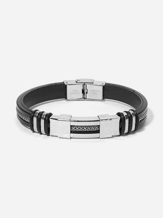 Men Bar Detail PU Bracelet