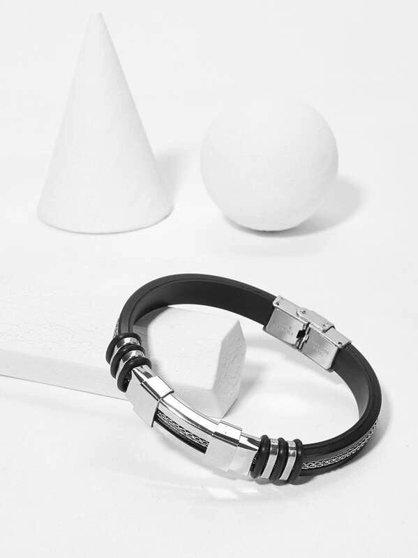 Men Bar Detail PU Bracelet