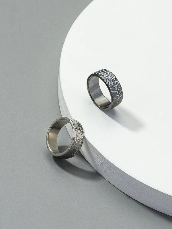 2pcs Men Spider Web Decor Ring