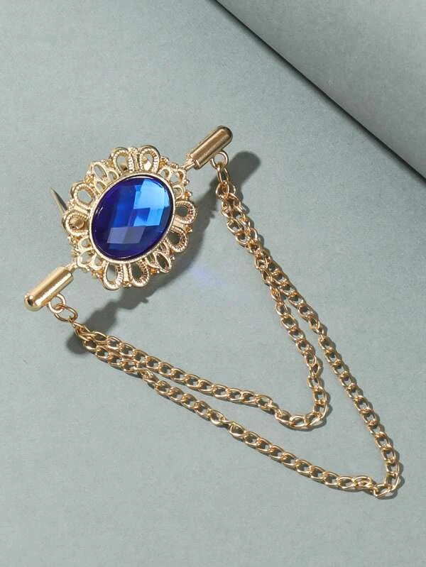 Men Rhinestone & Chain Decor Brooch