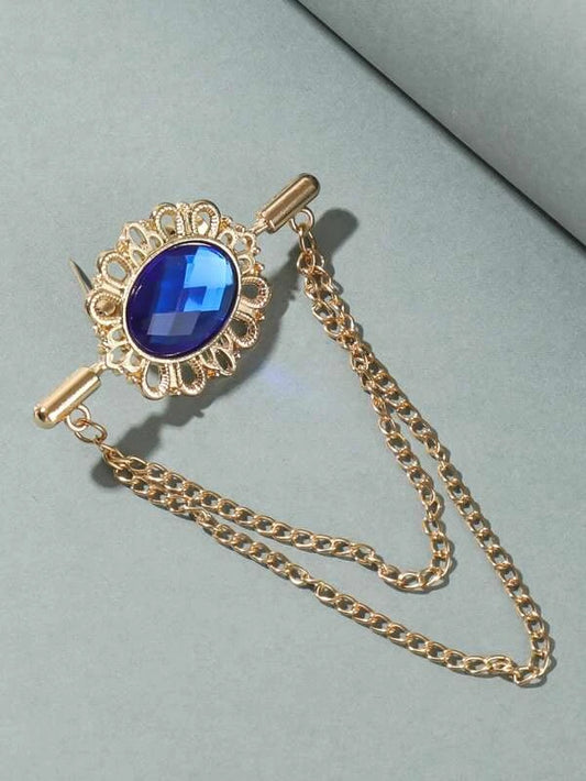 Men Rhinestone & Chain Decor Brooch