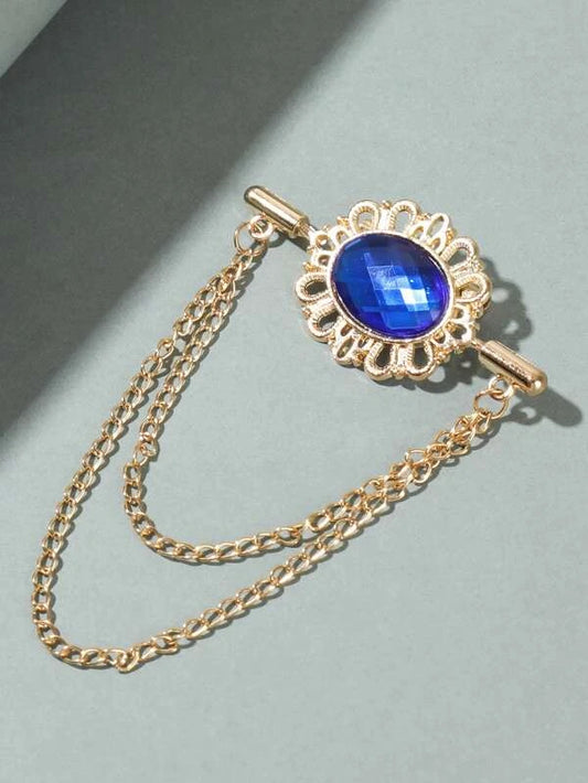 Men Rhinestone & Chain Decor Brooch