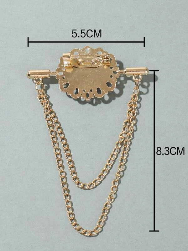 Men Rhinestone & Chain Decor Brooch