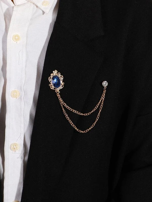 Men Rhinestone Decor Chain Brooch