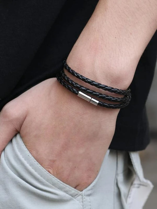 Men Faux Leather Layered Bracelet