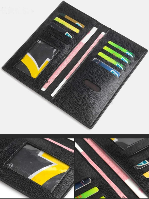 Men Litchi Embossed Letter Graphic Long Wallet