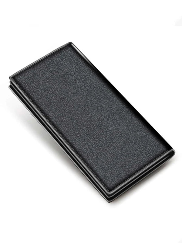 Men Litchi Embossed Letter Graphic Long Wallet