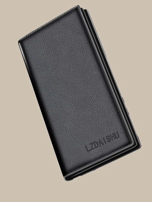 Men Litchi Embossed Letter Graphic Long Wallet