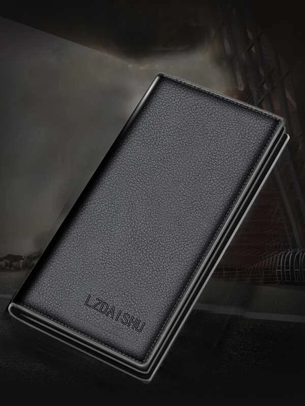 Men Litchi Embossed Letter Graphic Long Wallet