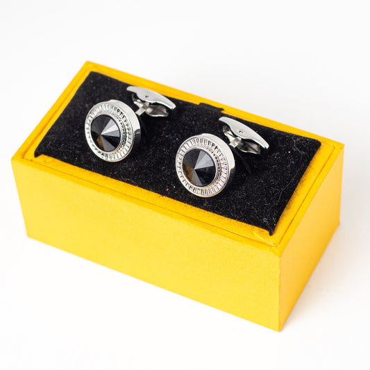 Classy Silver Cufflinks with Black Stone