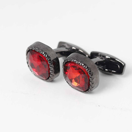 Black Cufflinks with Red Stones - Big Size