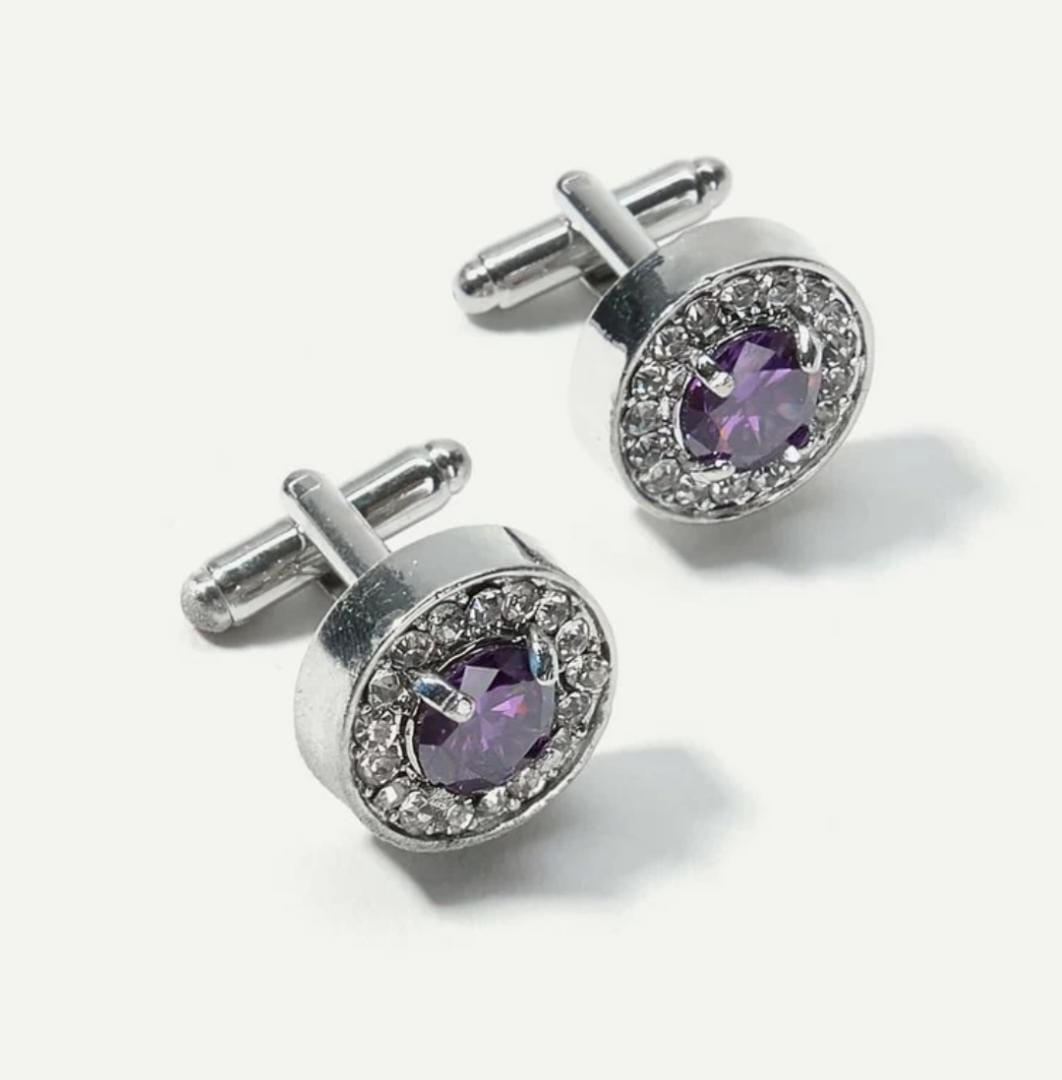 Silver Cufflinks with Purple Stones