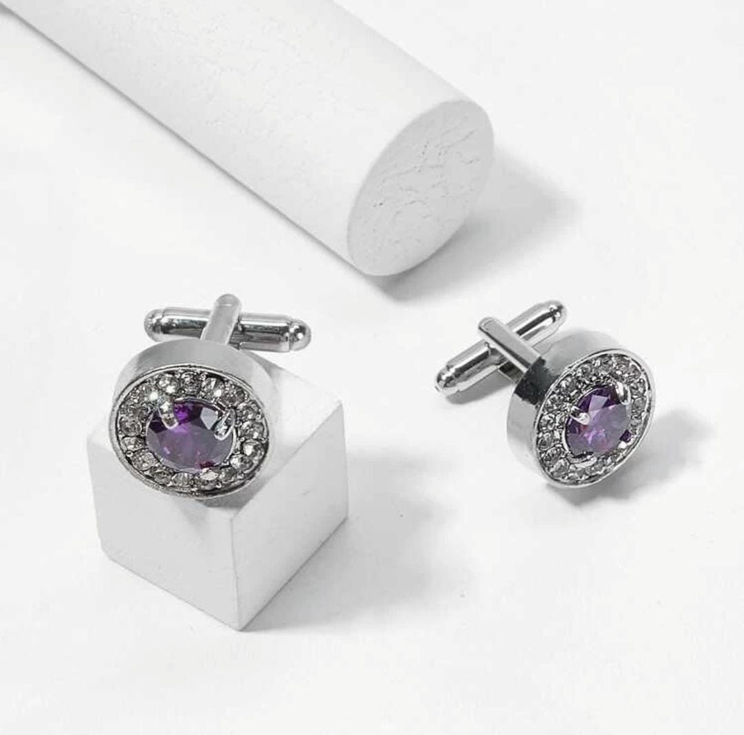 Silver Cufflinks with Purple Stones